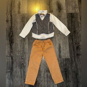 Little Lad Kids Striped Shirt and Gray Vest Set (B7)